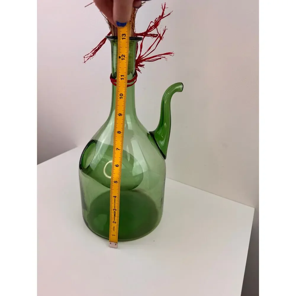 Vintage Green Pitcher Glass Wine Bottle Decanter Ice Chamber Chiller Hand Blown